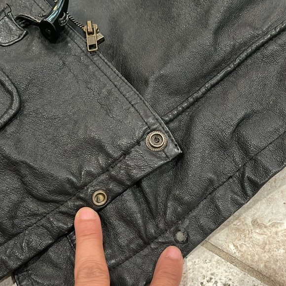 Teco men’s black Leather Jacket size XL biker 90s trench coat - Picture 15 of 16